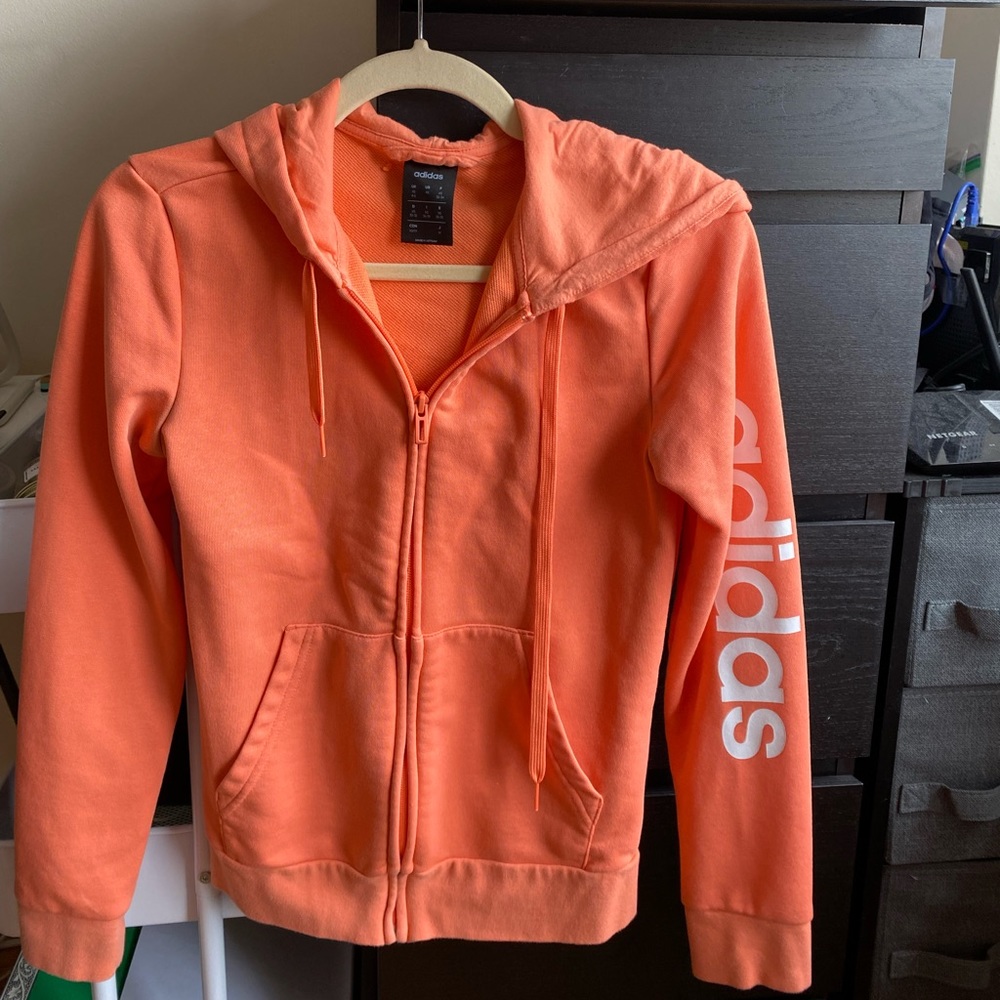 Adidas orange hoodie with zip size XS